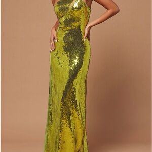 Fashion Nova One Shoulder Shimmering Gold Dress